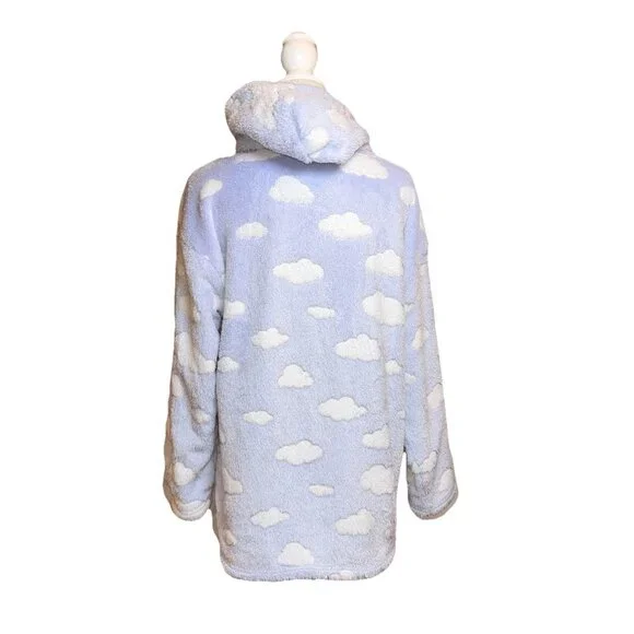 Women’s Ladies Baby Blue Clouds Oversized Lounge Snuggle Fleece Hoodie S/M - Picture 4 of 6